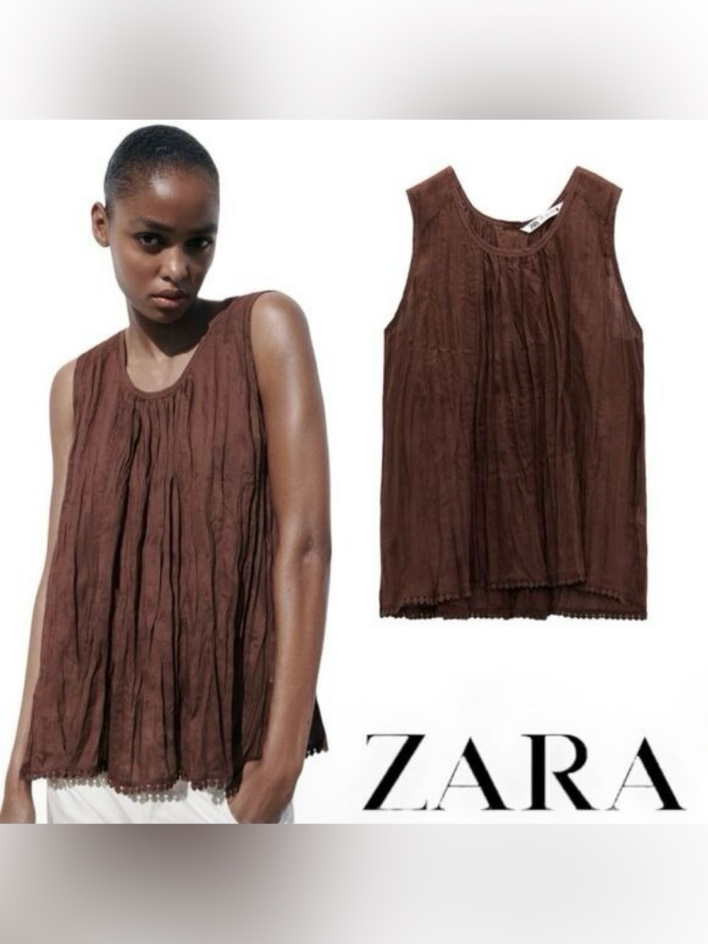 Zara Ramie Flowy Button Back Tank